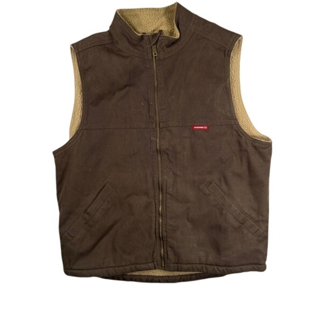 Wolverine Sherpa Lined Canvas Vest Large Mens Brown Rugged Cotton Workwear